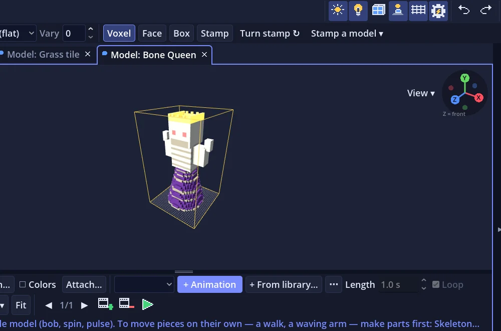 The Model tab with the Bone Queen from Ember Crypt