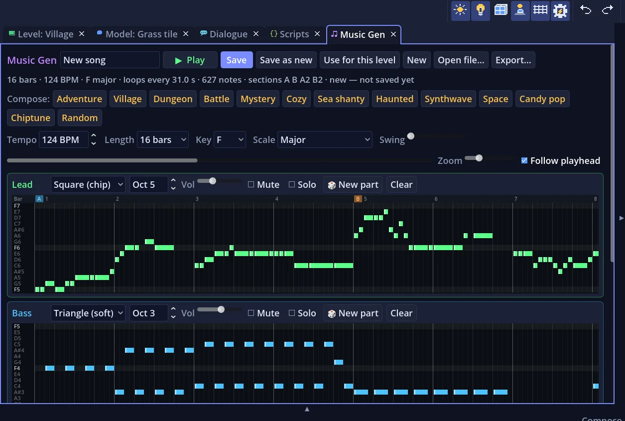 Music Gen with Lead and Bass note grids